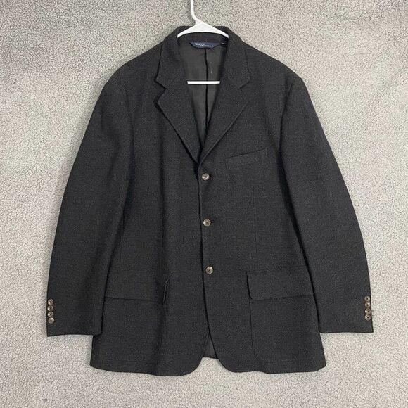 Polo Ralph Lauren Herringbone Sport Coat Men L Charcoal Wool Blend Blazer
